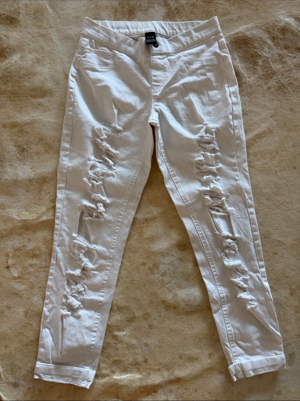 HUE White Distressed Jeggings